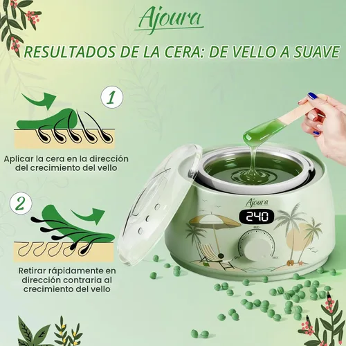 Vista 7 de Ajoura Kit de calentador de cera digital, sistema de depilación de calor Verde