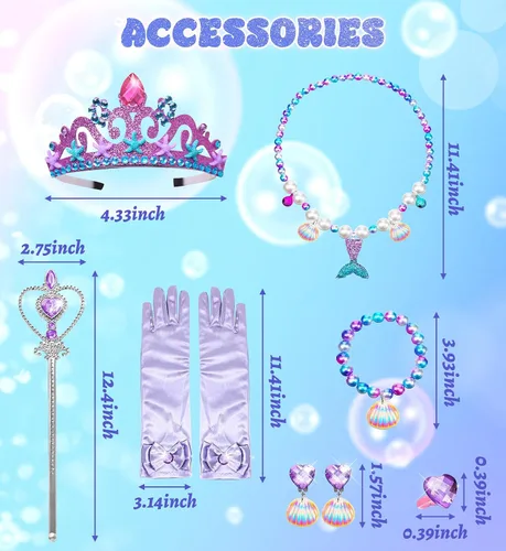 Vista 5 de Disfraz de Sirenita para niñas, disfraz de princesa sirena Ariel con accesorios