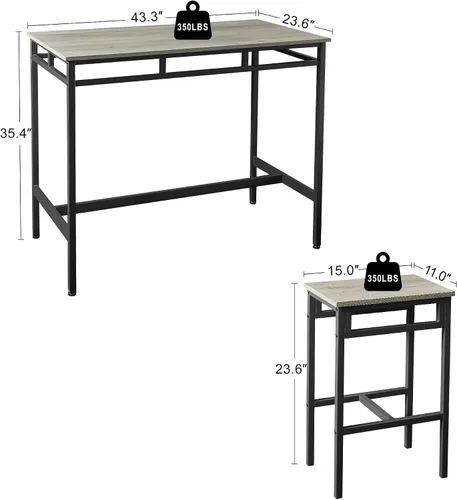 Vista 4 de Juego de comedor de 5 piezas, mesa de comedor con 4 taburetes, mesa de desayuno de cocina para el hogar, juego de mesa de bar, mesa de bar con 4
