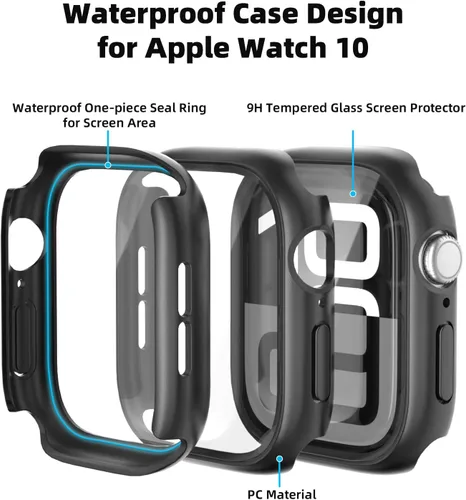 Vista 4 de YIJDACASE - Juego de 2 estuches impermeables para protector de pantalla de Apple Watch Series 10 Series 11 (2025) 46mm con vidrio templado