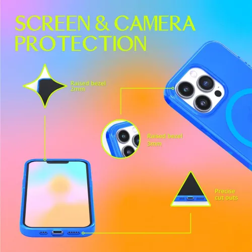 Vista 4 de FELONY - Funda para iPhone 15 Pro, funda transparente de color azul neón Azul claro neón