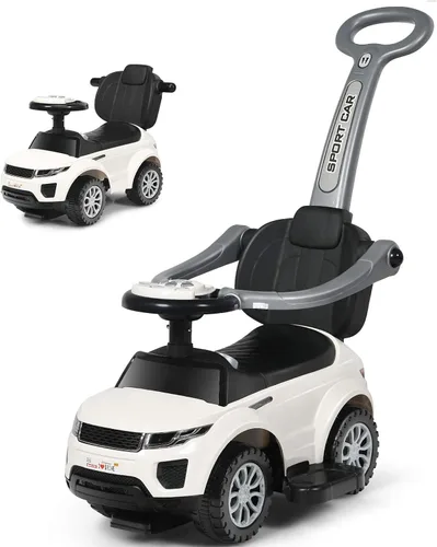 Vista 11 de Costzon 3 en 1 Coche de Paseo y Empuje, Carriola Deslizante con Bocina, Música, Luz, Almacenamiento Bajo el Asiento, Mango Parental, Barreras