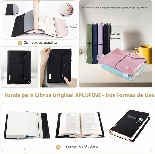 Vista 5 de Funda de lona para libros, fundas lavables y ajustables para tapa blanda y tapa dura, bolsillos para bolígrafos, regalo para amantes de los libros