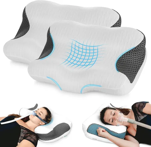 Vista 11 de Elviros Almohada cervical CPAP para el cuello para dormir, almohada ergonómica de altura ajustable para el cuello, almohada de espuma viscoelástica
