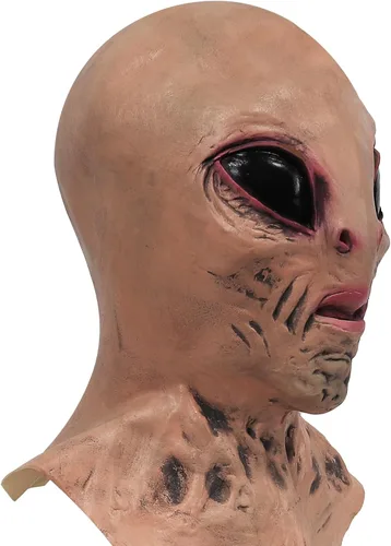 Vista 3 de Máscara de látex de cabeza de alienígena de terror aterrador para Halloween, disfraz de fiesta, accesorio