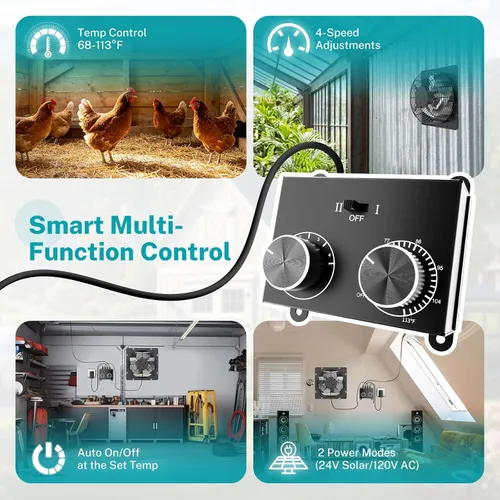 Vista 10 de HG Power Ventilador de escape solar de 12 pulgadas con termostato y control
