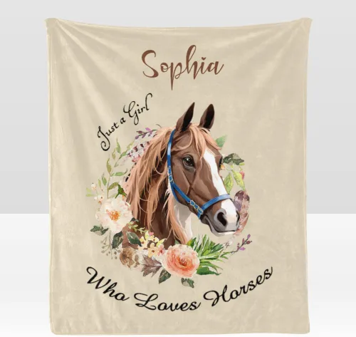 Vista 15 de Manta personalizada con texto en inglés «Just a Girl Loves Hors», manta de forro polar suave con nombre para regalos, sofá cama (50 x 60 pulgadas)