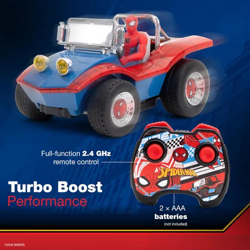 Vista 5 de Jada Spider-Man Buggy RC con figura de Spider-Man no extraíble – 7 pulgadas, botón turbo, control remoto de función completa, a partir de 6 años