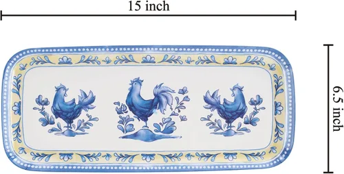 Vista 2 de UP ware Blue Rooster - Bandeja de melamina para servir, bandeja rectangular de 15 x 6.5 pulgadas, bandeja de alimentos sin BPA para entretenimiento