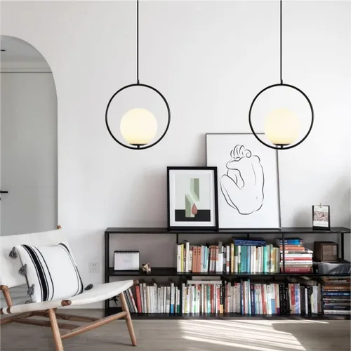 Vista 5 de KCO Iluminación moderna de globo de vidrio esmerilado, lámpara colgante de 1 luz grande globo colgante lámpara colgante de bola ajustable para isla