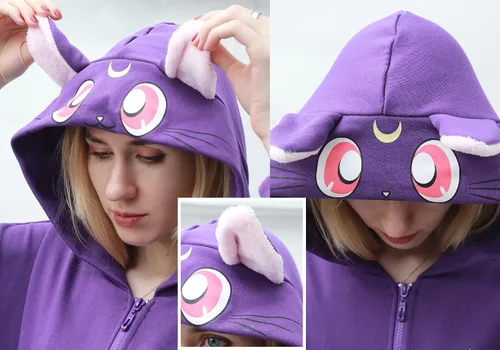 Vista 2 de DAZCOS Sudadera con capucha de anime para mujer, diseño de orejas de gato moradas, con capucha de luna para disfraz de Halloween
