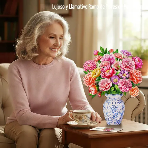 Vista 8 de WhatSign Tarjeta de feliz día de la madre con flores emergentes, impresionante ramo de peonías 3D para mamá, abuela, hija, hermana, tía, tarjetas