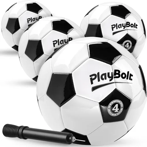 Vista 11 de PlayBolt Soccer Ball Sizes 2, 3, 4, 5 with Pump - Black & White Training Practice & Match Ball for Kids, Youth and Adults (1-Pack or 4-Pack)