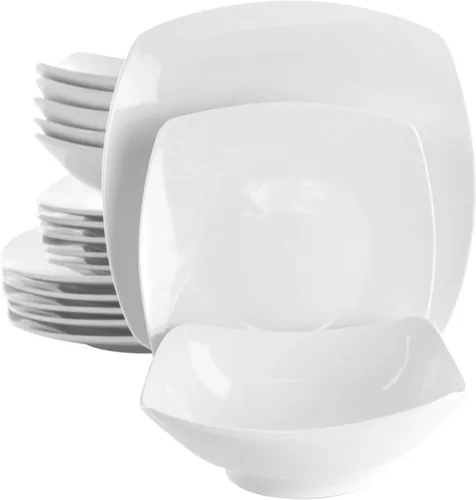Vista 12 de Elama Camellia - Juego de vajilla de 16 piezas con tazones dobles de porcelana