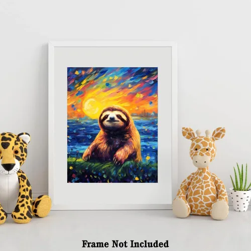 Vista 4 de Bestbuddy Pet 8 x 10 sin marco noche estrellada inspirada perezoso vida silvestre animal naturaleza paz pintura al óleo arte impresión póster