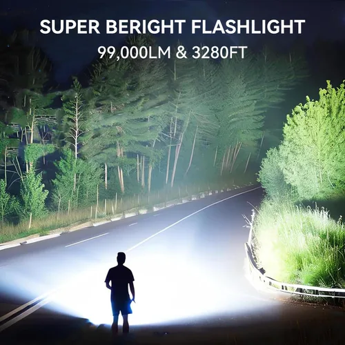 Vista 2 de Lylting Paquete de 2 linternas LED recargables de alto lúmenes, linterna ajustable súper brillante de 99,000 lm con cable USB y 5 modos, linterna