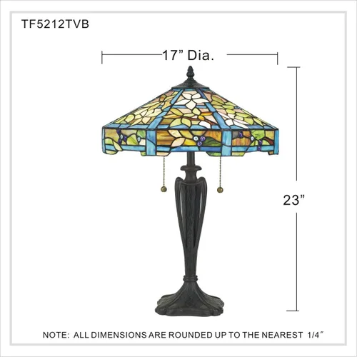Vista 5 de Quoizel TF5212TVB Duffy Tiffany - Lámpara de mesa de flores artesanales, 2 luces, 150 vatios, bronce vintage