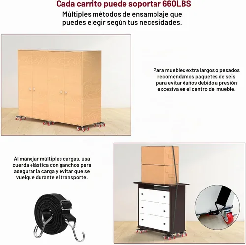 Vista 3 de Carrito de muebles resistente con 5 ruedas, capacidad de carga de 3300 libras para un fácil movimiento y almacenamiento, juego de herramientas