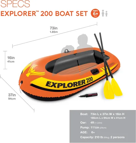 Vista 2 de INTEX Explorer Compact Inflatable Boat Series: Dual Air Chambers – Welded Oar Locks – Grab Handles – Bow Rope – Sporty Design