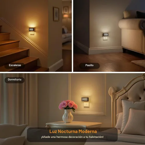 Vista 6 de JandCase Luz nocturna LED, paquete de 2, luces nocturnas que se enchufan a Negro