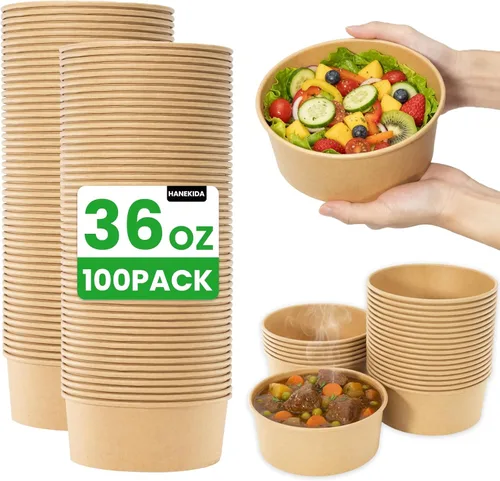 Vista 9 de 100 cuencos de papel desechables de 25 onzas (sin tapas), cuencos de sopa desechables, aptos para microondas, para sopa caliente, pasta, sándwiches
