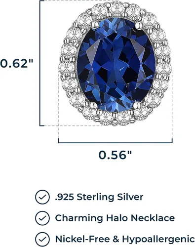 Vista 3 de 925 Sterling Silver Gemstone Birthstone and Created White Sapphire Oval Halo Pendant Necklace, 18
