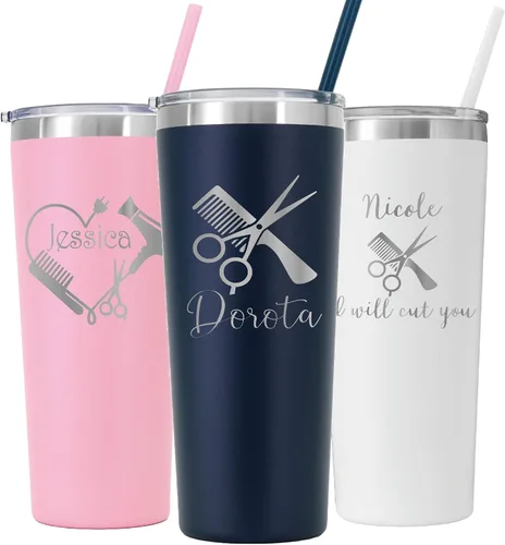 Vista 2 de Vaso personalizado para peluquería grabado con láser de 22 onzas con pajilla, peluquería, peluquería, salón de belleza, regalo, peluquería