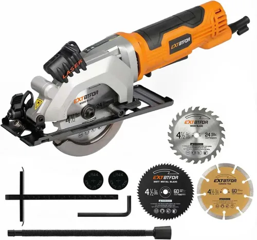 Vista 11 de Power Circular Saw,5.8A Mini Circular Saw,3500RPM Corded Saw Equipped with 2 Pcs 4-1/2" Blades，Maximum Cutting 1-11/16" at 90° and 1-1/8"at 45° for