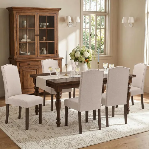 Vista 5 de Juego de 2 sillas de comedor tapizadas modernas y elegantes para cocina Beige