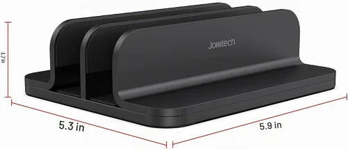 Vista 4 de JOKItech Organizador vertical de aluminio doble para laptop, soporte resistente para computadora portátil compatible con Liquid Retina XDR Apple