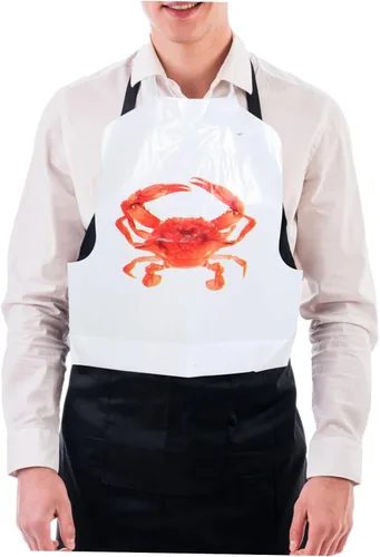 Vista 9 de Divertidos delantales desechables versátiles con temática de cangrejo, 100 baberos para fiestas de hervir mariscos, Rojo
