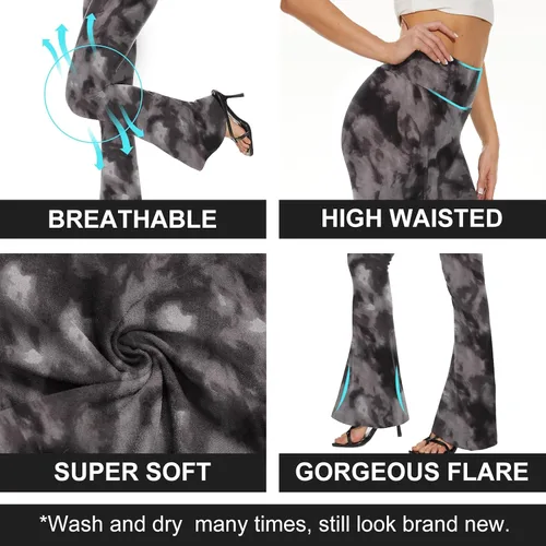Vista 62 de TNNZEET Leggings acampanados negros para mujer, pantalones de yoga cruzados con bolsillos, corte de bota, leggings acampanados