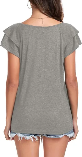 Vista 5 de Poetsky Camisas de verano para mujer, estilo casual, cuello en V, manga corta, ajuste holgado