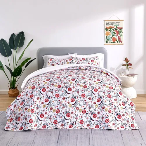 Vista 14 de SLEEP ZONE Juego de edredón estampado de 3 piezas, tamaño matrimonial/queen, juego de ropa de cama reversible ligero para todas las estaciones