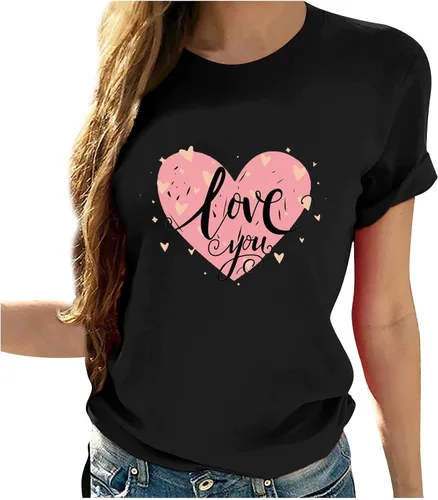 Vista 58 de Camisetas de manga corta con estampado de corazón para mujer, camisetas de ajuste regular, linda y divertida, ropa de regalo 2023