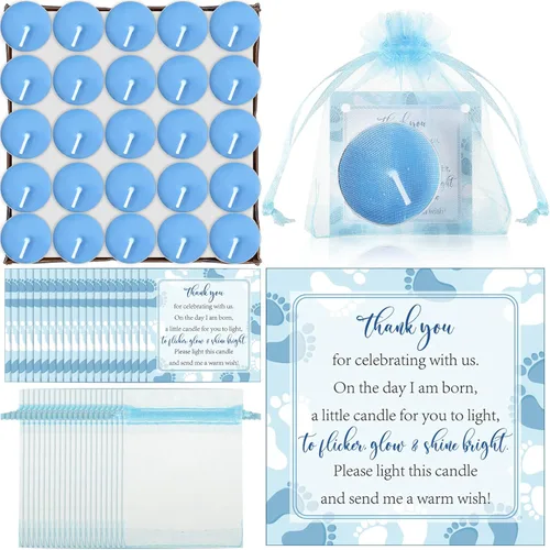 Vista 12 de 50 juegos de recuerdos de fiesta de baby shower, incluyendo 50 velas sin perfume para baby shower, bolsas de regalo, tarjetas para suministros