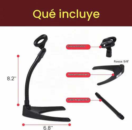 Vista 7 de Pyle PMKS8 - Soporte universal para micrófono de mesa con soporte flexible de cuello de cisne de 8.2 pulgadas y base sólida en forma de U, perfecto