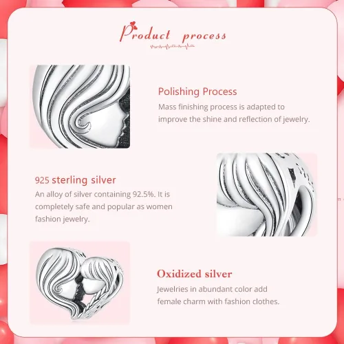 Vista 5 de VOROCO Dije de plata de ley 925 con forma de corazón para pulsera, Navidad, día de la madre, cumpleaños, joyería perfecta para mamá, abuela, hija