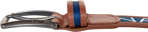 Vista 6 de Nautica Men's Signature Leather and Canvas Belt Ribbon Detail Flag Design Classic Casual Metal Buckle