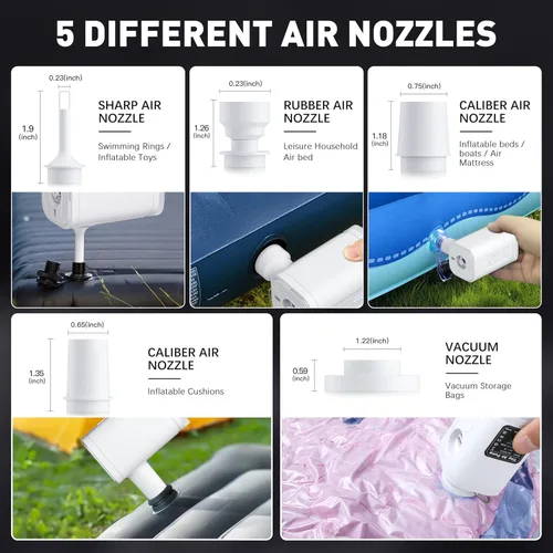 Vista 2 de Bomba de aire para inflables, bomba de aire portátil con luz LED, 3 modos, mini eléctrico tipo C recargable, infla y desinfla rápidamente