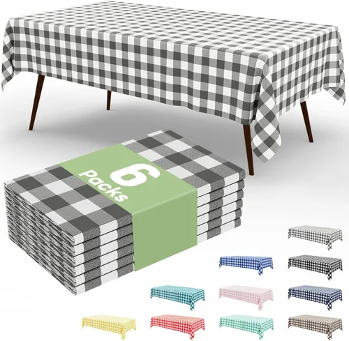 Vista 68 de Smiry Paquete de 3 Manteles Desechables de Cuadros Gingham Color Caqui - 54" x 72" Mantel de Plástico de Servicio Pesado, Cubiertas de Mesa