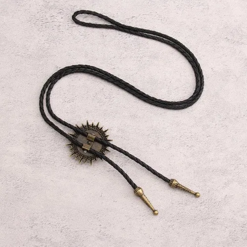 Vista 187 de Jeilwiy Corbata de bolo para hombre, corbata de vaquero occidental, collar de corbata de bolo dorado, corbata de cuero, corbata de Halloween