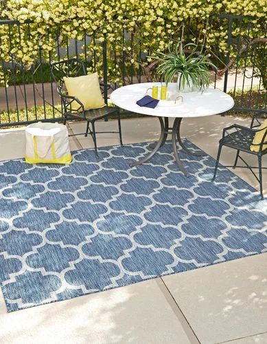 Vista 30 de Unique Loom Outdoor Trellis Collection Alfombra de Área (5' 1" x 8' Oval, Aguamarina/Gris)