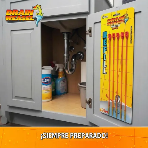 Vista 5 de FlexiSnake Recambio de comadreja de drenaje para fregadero, removedor de obstrucciones de pelo de serpiente, 5
