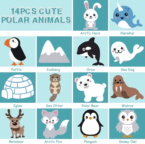 Vista 4 de CiyvoLyeen Kit de costura de animales polares para niños, haz tu propio kit de manualidades de fieltro de animales polares de invierno, incluye 14