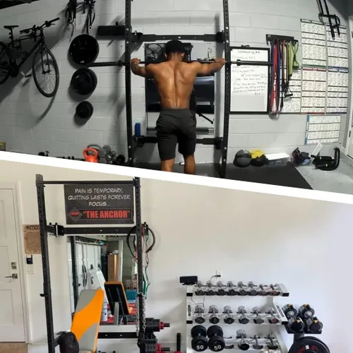 Vista 9 de PRx Performance Soporte plegable para sentadillas de pared, barra de dominadas ajustable resistente, equipo de gimnasio en casa que ahorra espacio