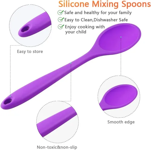 Vista 4 de Paquete de 6 cucharas de silicona grandes de 10.8 pulgadas, cucharas de silicona resistentes al calor, cuchara de servir antiadherente para mezclar