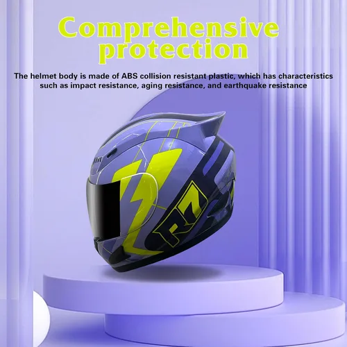 Vista 5 de KRN - Casco integral para motocicleta con visera de color negro, aprobado por DOT - Casco balaclava morado
