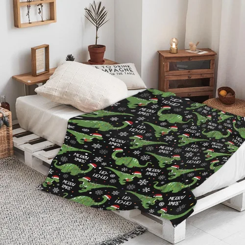 Vista 8 de Regalos de Mantas de Dinosaurio de Navidad Súper Suaves y Ligeras de Franela para Niños, Adultos, Adecuadas para Sofá, Cama, Campamento, Viajes