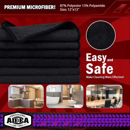 Vista 8 de AIDEA - Paño de limpieza de microfibra, 10 unidades, toallas de microfibra negras, 12 x 12 pulgadas Microfiber Towels for Cars, Wash Cloths, Lint